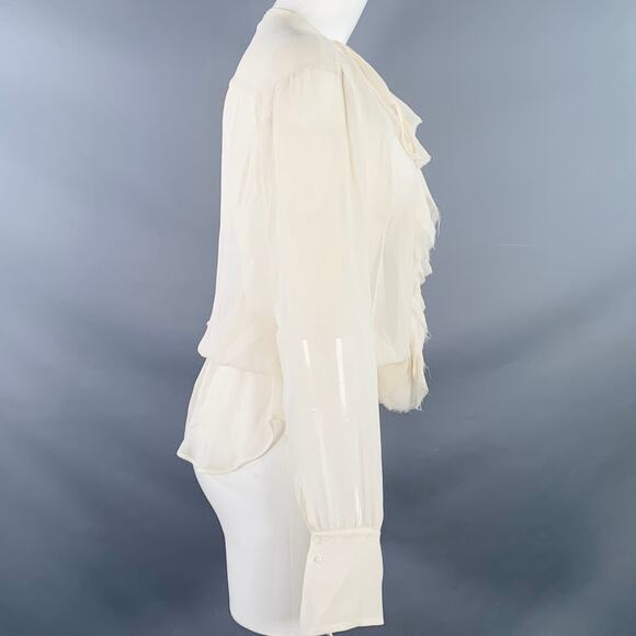 VINCE Size M Cream Silk Chiffon Ruffled Elastic Waistband Casual Top - Picture 3 of 8